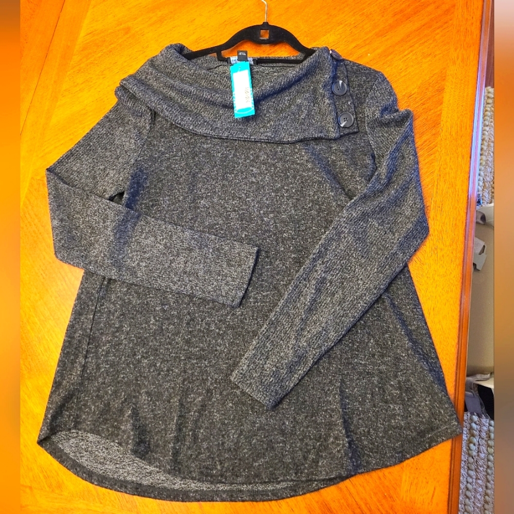 Fortune+Ivy Cowl Neck Pullover Sweater, Grey, Size L